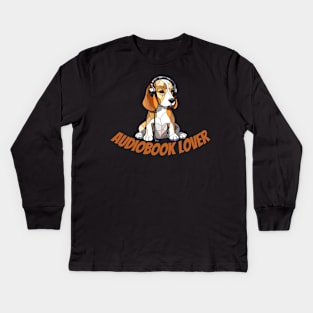 audiobook lover, beagle dog, funny gifts for dog lovers Kids Long Sleeve T-Shirt